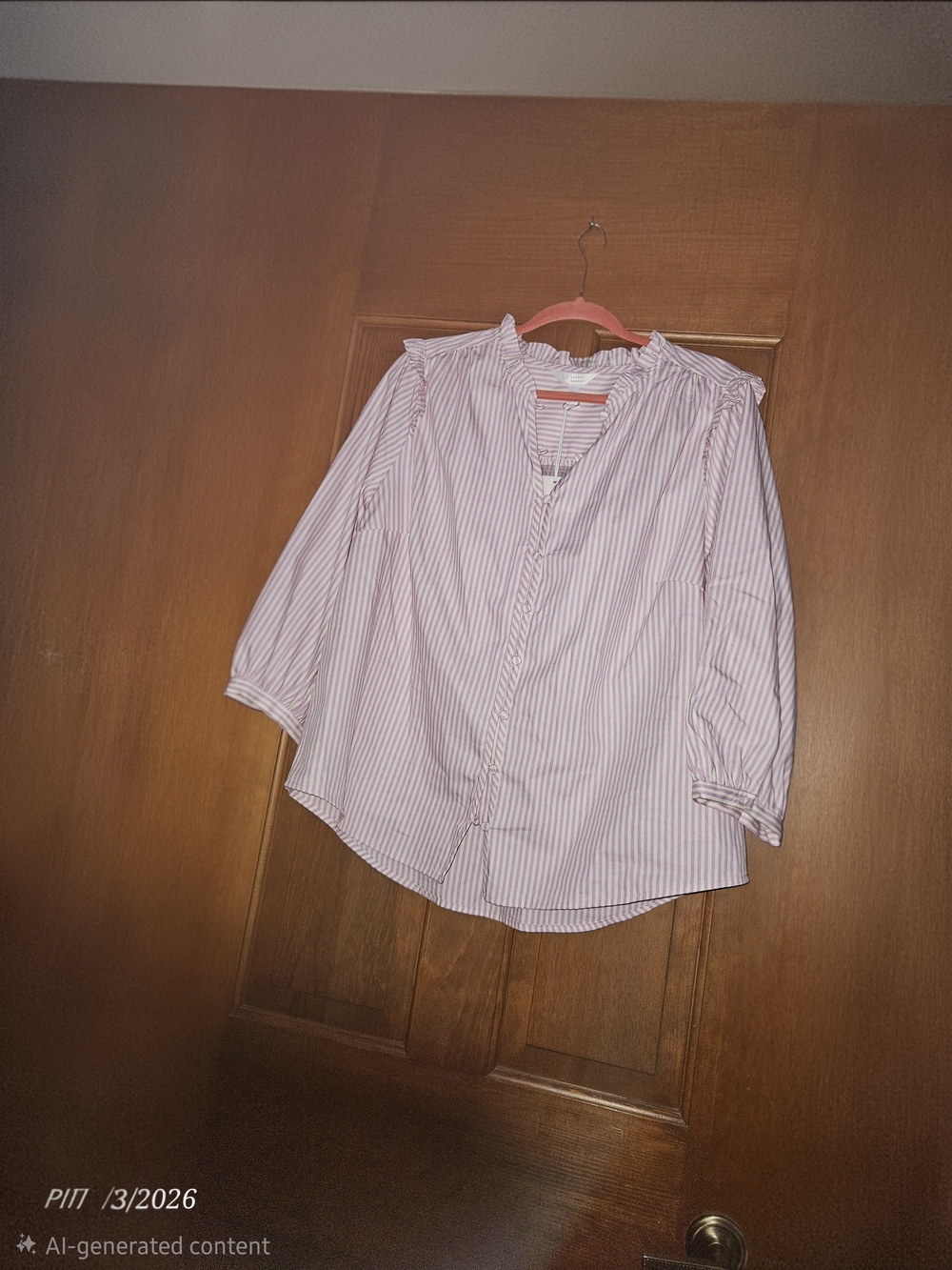 LC Lauren Conrad White Blouse with Pink Stripes and Ruffle Collar